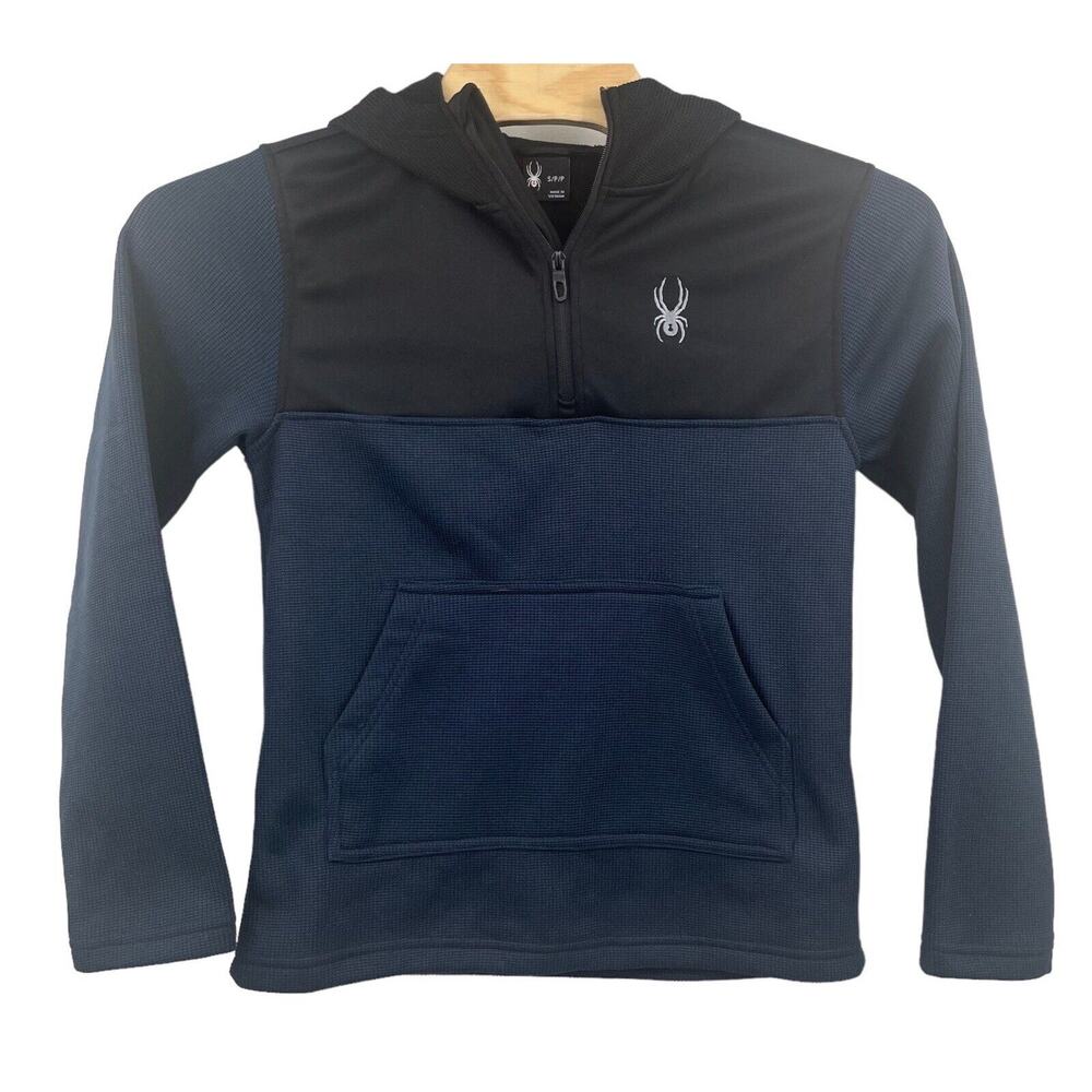 Spyder Men's Racer 1/4 Zip Pullover Hoodie Racer Blue Waffle Fleece Lined Small